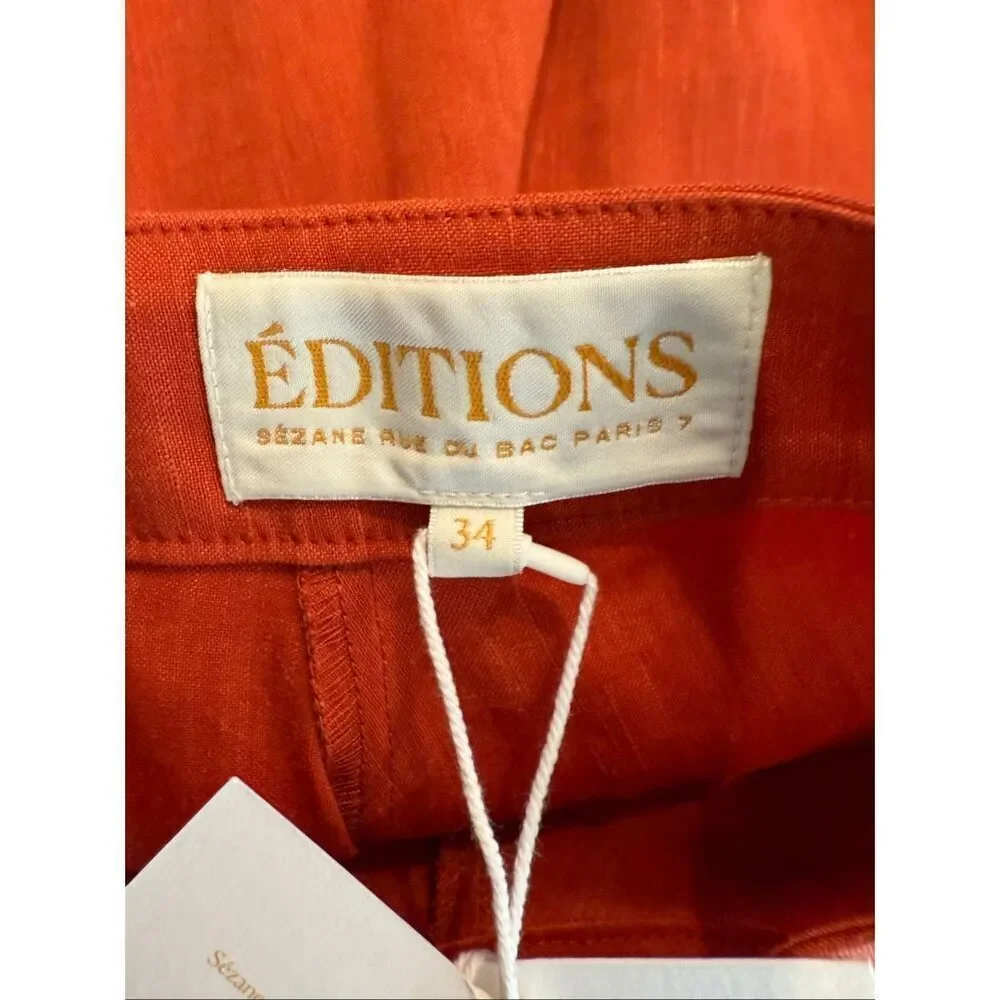 Sezane Editions Women's Orange Pleated Mini A-Line Skirt Size 34/2 NWT
